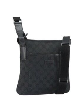 Authentic GUCCI GG Canvas Shoulder Bag Black Silver 122793